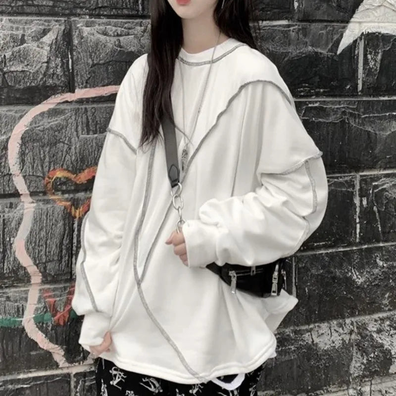 Hoodies Harajuku Bf Style Black Hip-hop Teens Sweatshirts Autumn All-match Daily Simple Df4940