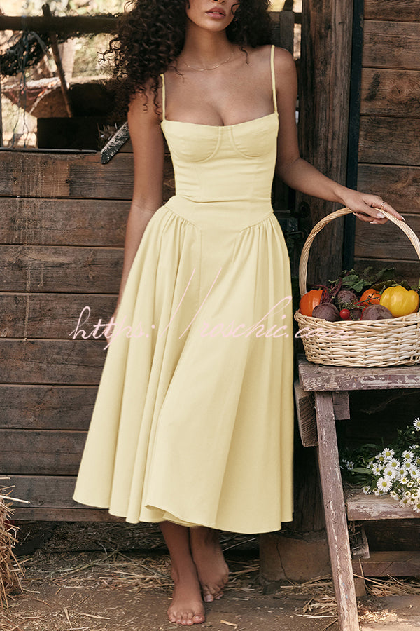Color Buttonless Bandeau Side Pocket Midi Dress