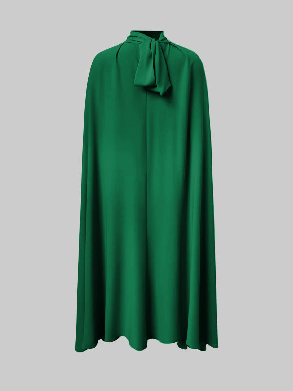 Simple Batwing Sleeves Lace-up Color High-neck Midi Dresses