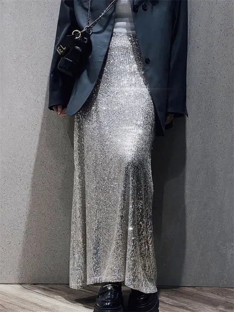 Glitter Sequin Crop Top Female Long Sleeve Outfit T-shirt High Street Sparkle for Y2k Top