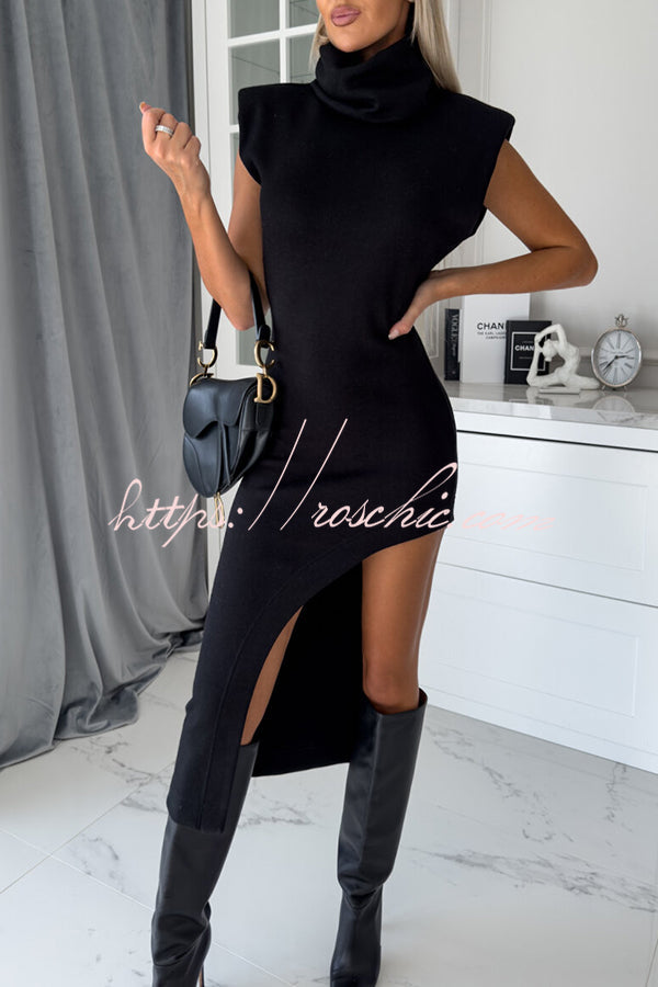 Trend High Neck Sleeveless Slit Irregular Midi Dress