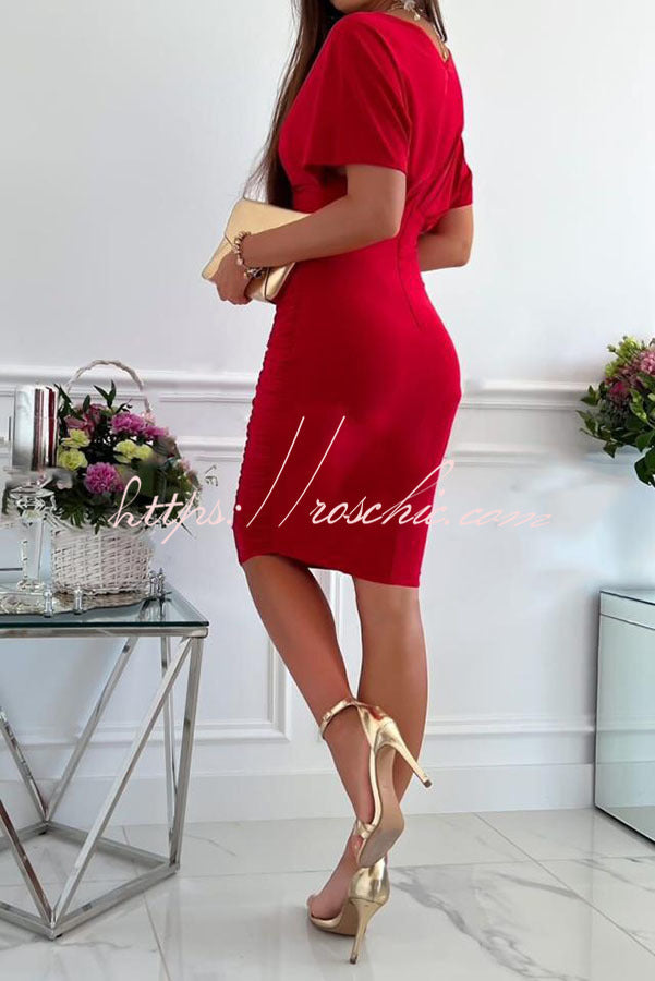 Day Batwing Sleeve Ruched Midi Dress