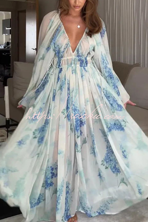 Headed to the Ocean Chiffon Drawstring Waist Maxi Dresses