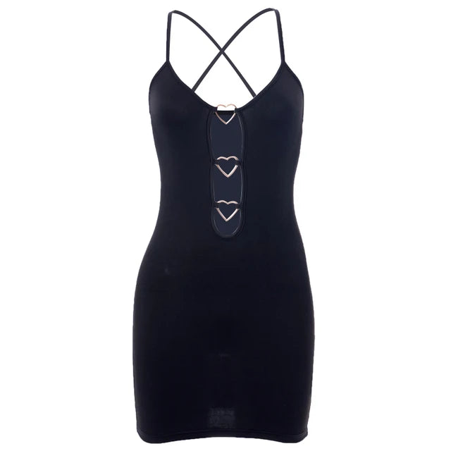 New Color Sling Mini Dress Metal Buckle Hollow Love Hip Dress ’s Party