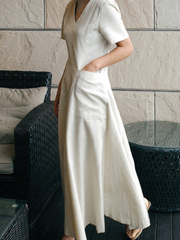 Simple Color Pleated Midi Dress