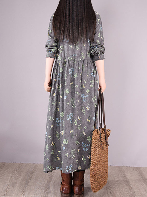 Printed Ramie Cotton Loose Midi Dress