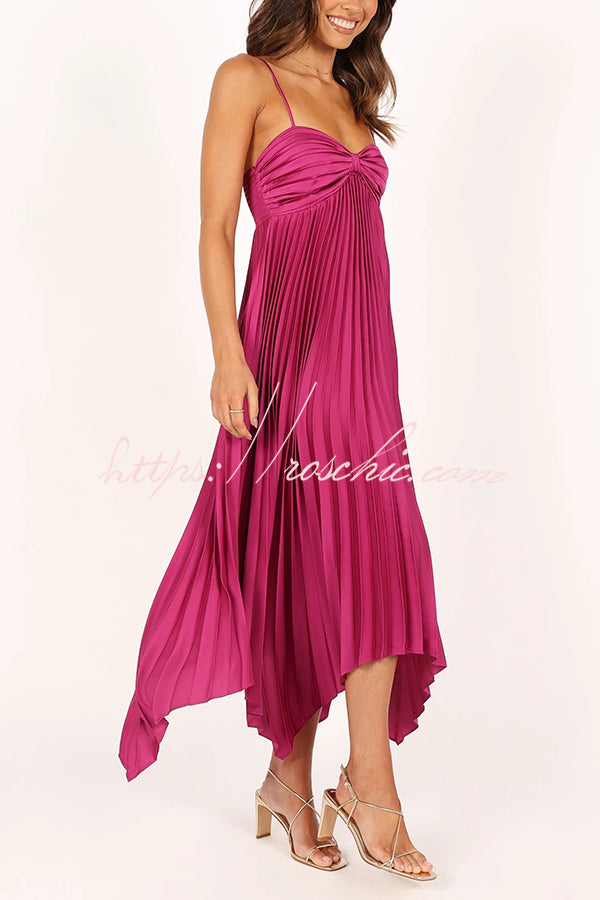 Color Suspender Pleated Irregular Midi Dress