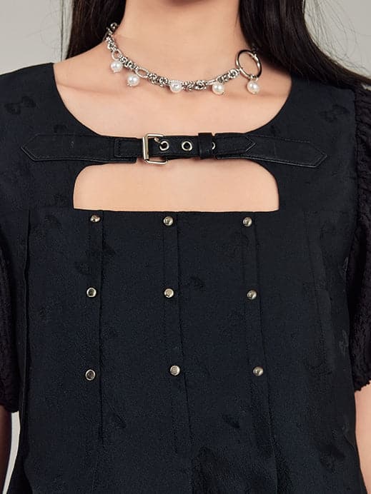 Black Leather Rivet Buckle Dress