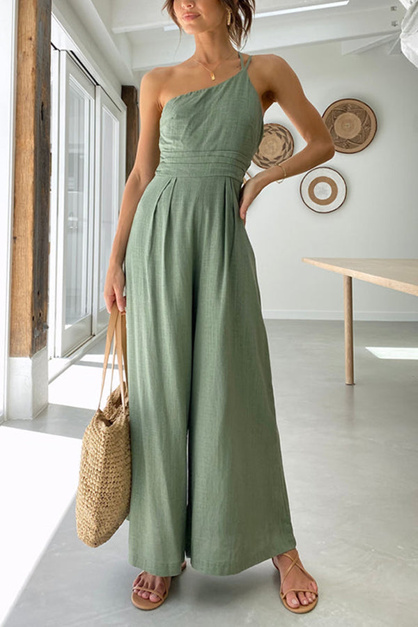 Sling Waist Pocket Straight Sleeveless Jumpsuit