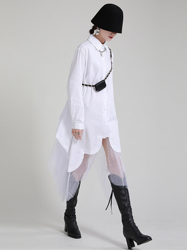 Urban Loose Split-joint Lapel Long Sleeves Midi Dress