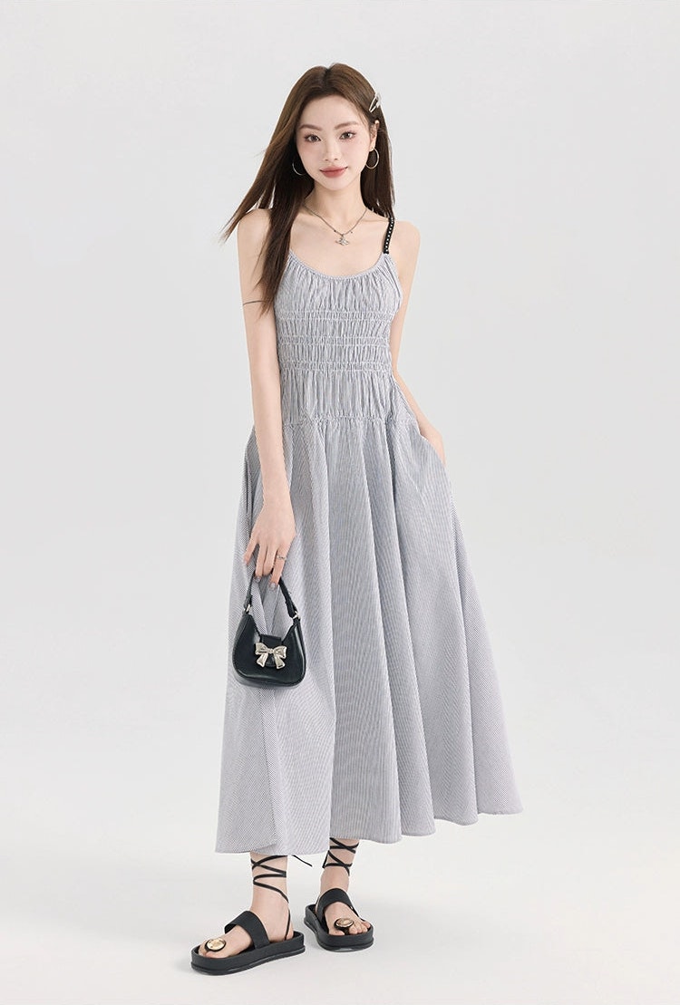 Striped Smocked Midi Dress