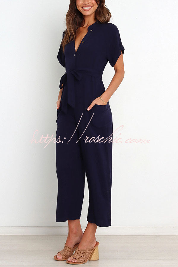 Something About Her Pocketed Button Straight Leg Jumpsuit