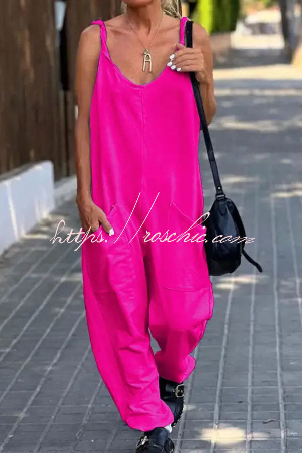 Relaxing Bay Color Pocketed Beach Jumpsuit