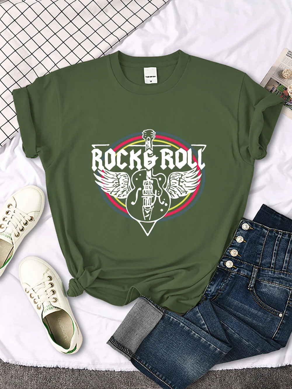 Rock Roll Electric Guitar Printed T-shirt Comfortable Tops Breathable Cool Short Sleeve O-neck Street Tee Clothing