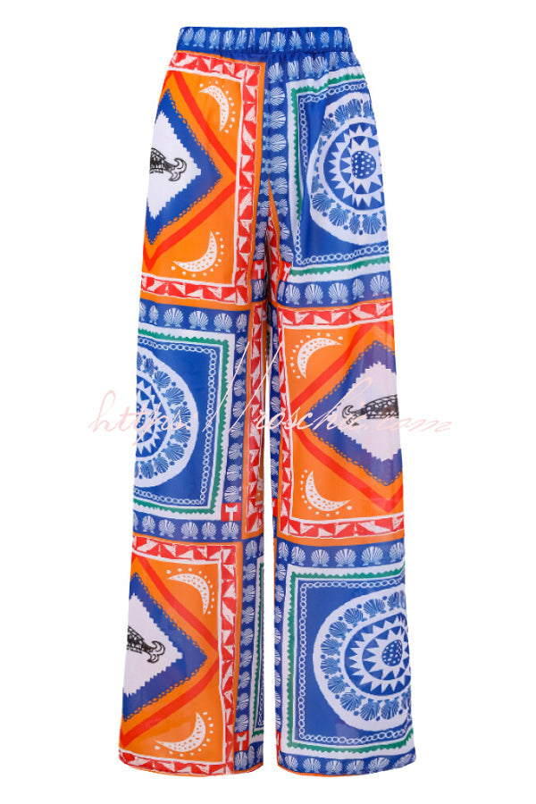 Contrast Mural Print High Waist Bikini and Pants