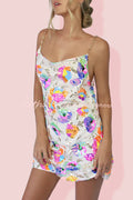 Round Neck Backless Sequin Chain a Line Mini Dress