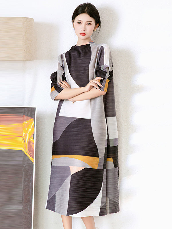 Original Loose Contrast Color Split-joint Midi Dress