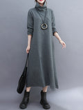 Irregularity Long Sleeves Color High-neck Midi Dresses