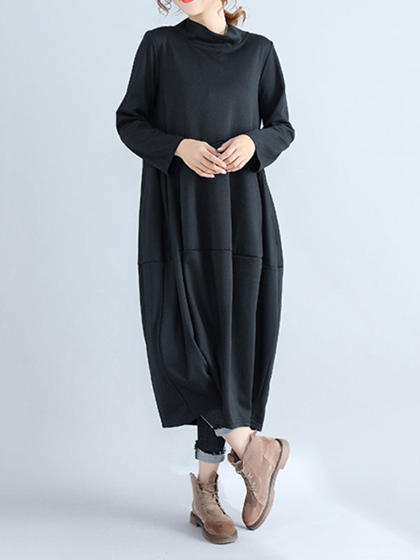Loose Color Hooded Midi Dresses