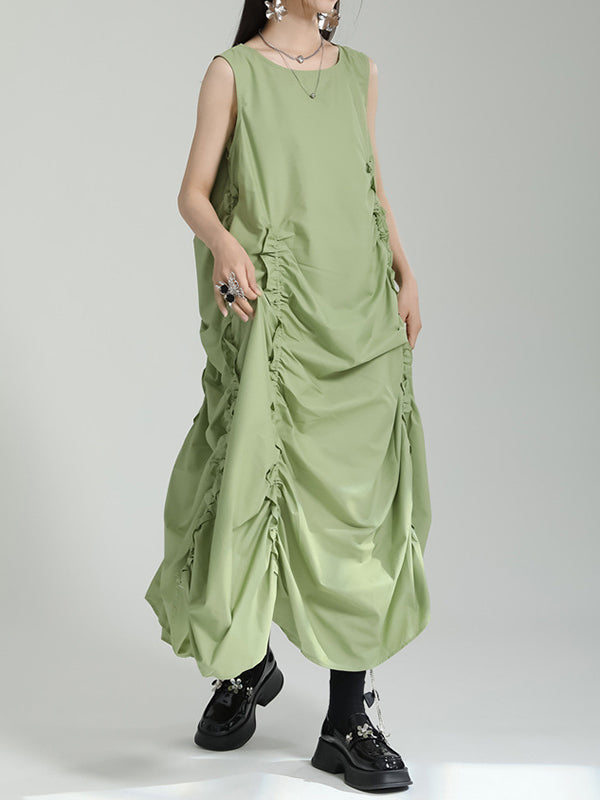 Irregular Clipping Loose Color Round-neck Midi Dresses