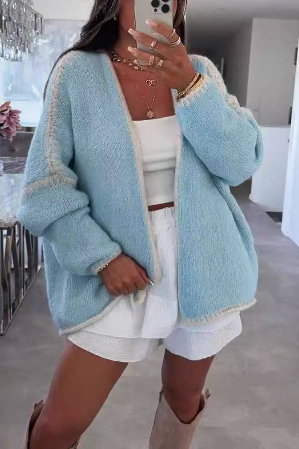 Fashionable Long-sleeved Loose Knitted Cardigan