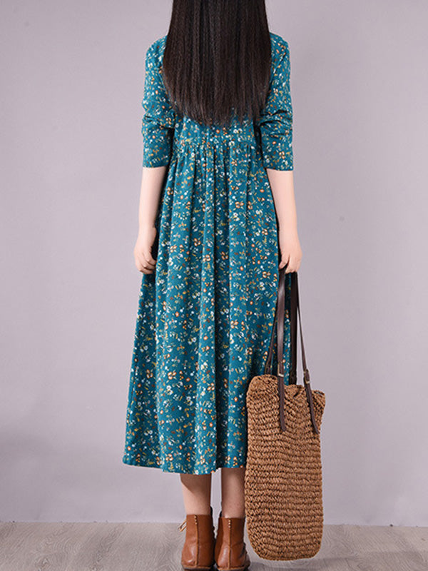 Original Lapel Frenum Printed Midi Dress