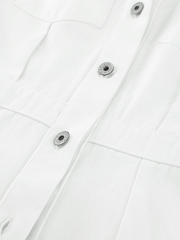 A-line Long Sleeves Buttoned Pockets Color Split-side Lapel Mini Dresses