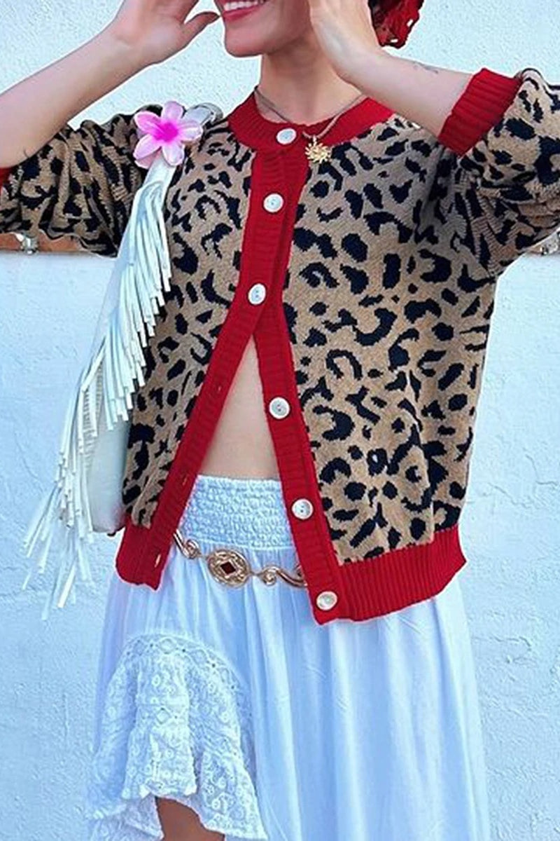 Loose O-neck Leopard Cardigan