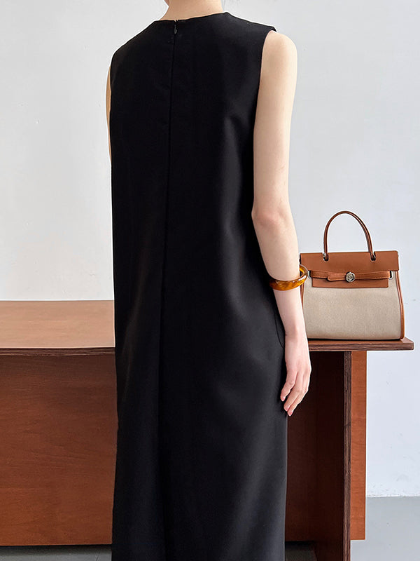 Loose Sleeveless Color Round-neck Midi Dresses