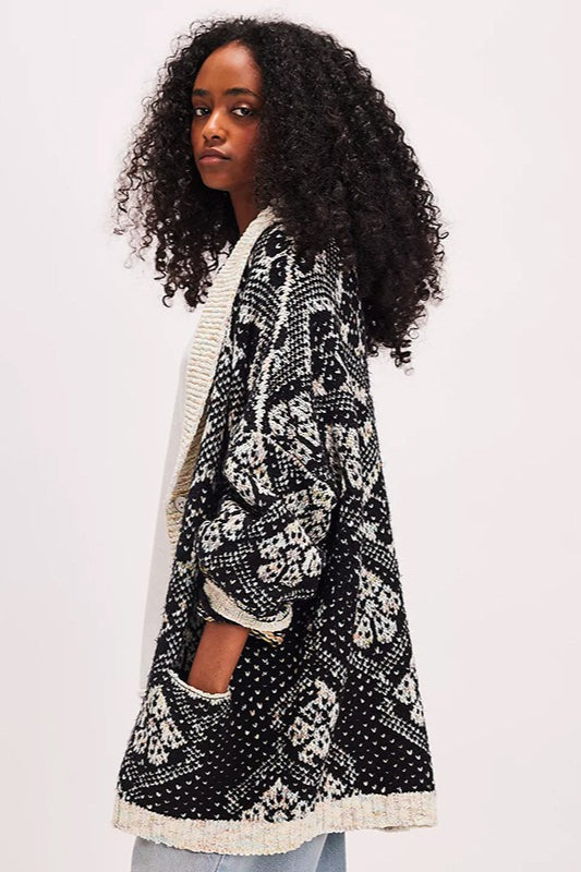 Single Breasted V Neck Square Knit Cardigan