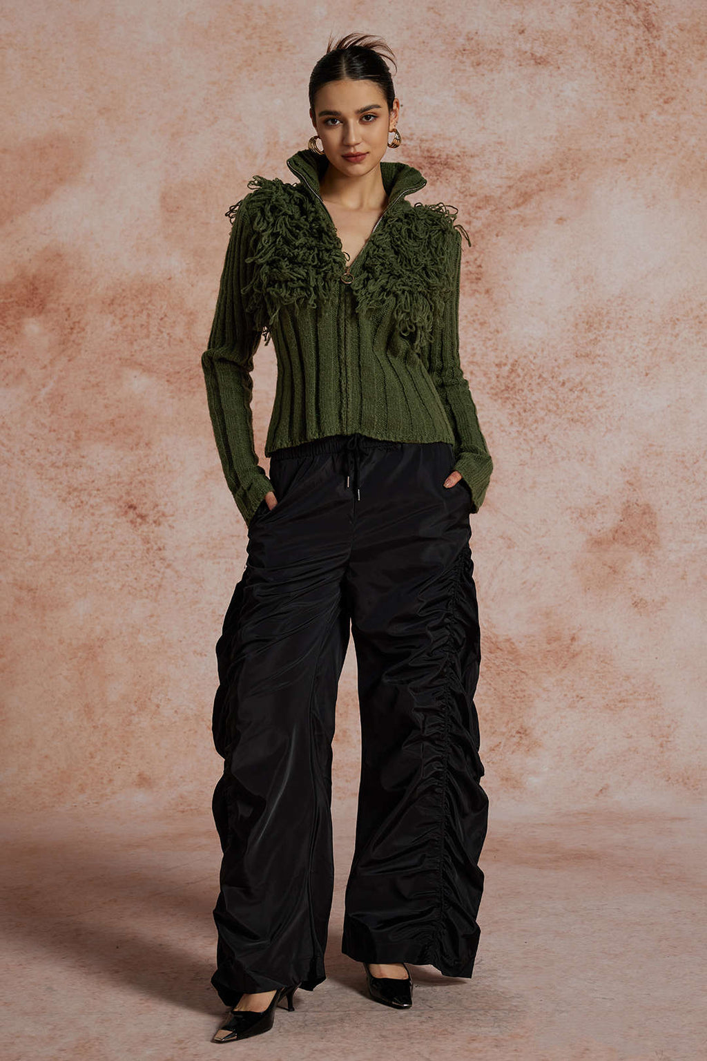 Sweater Fringe Zipper Long-sleeve Top