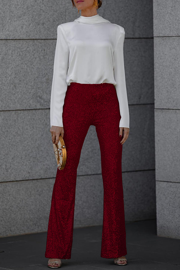 Diva Sequin High Rise Elastic Waist Flare Pants(shipped Within 24 Hours)