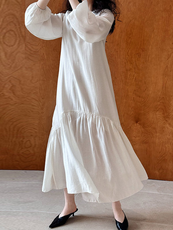 High Waisted Long Sleeves Elasticity Pleated Color Split-joint Zipper V-neck Midi Dresses