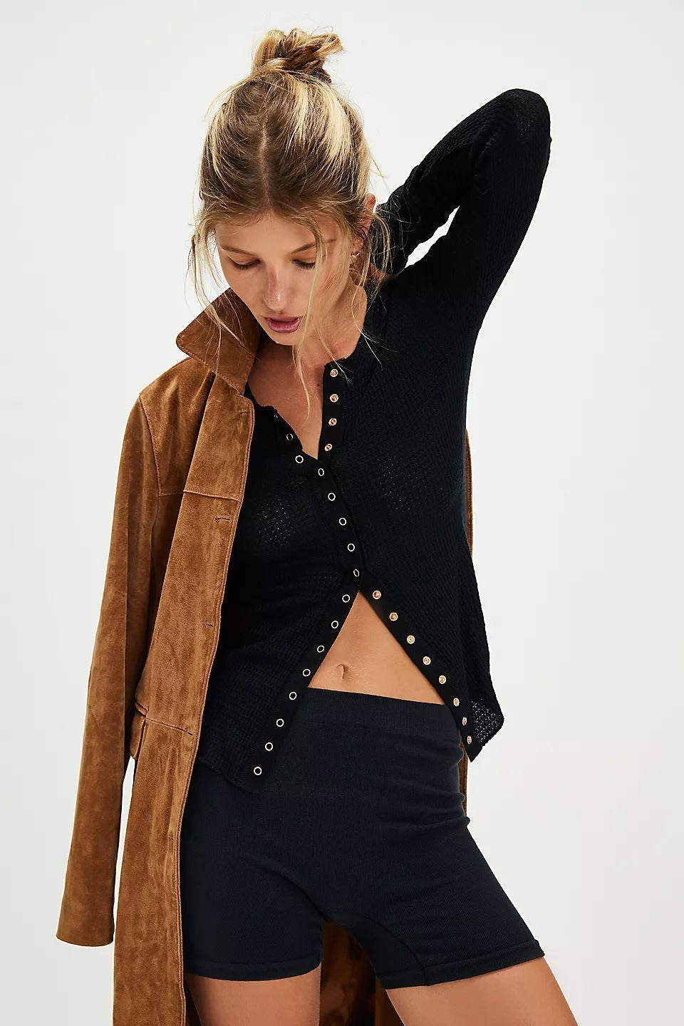 Single-button Fitted Long-sleeve Knit Cardigan