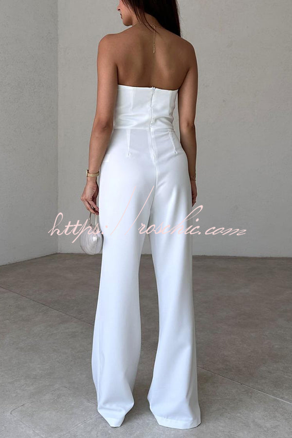 Color Tube Top Gold Button Embellished Bootcut Jumpsuit