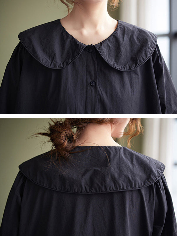 Original Loose Color Buttoned Pleated Midi Dress