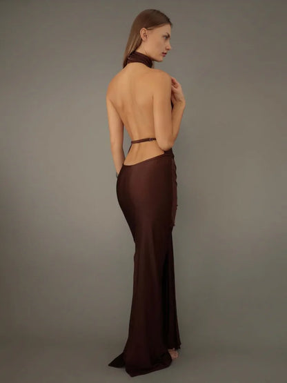 Sleeveless Backless Lace Up Evening Dress ’s Slim Fit Maxi Dress Female Elegance Party Vesidos