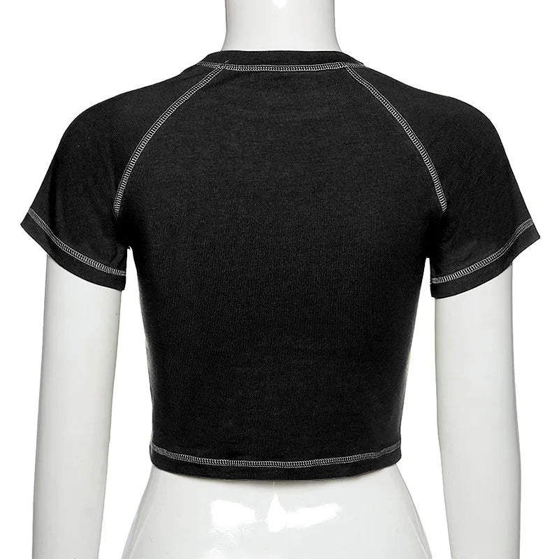 ’s T-shirt Harajuku Crop Top Harajuku Retro Korean Black Demon Punk Gothic Anime Print Clothes Slim Anime