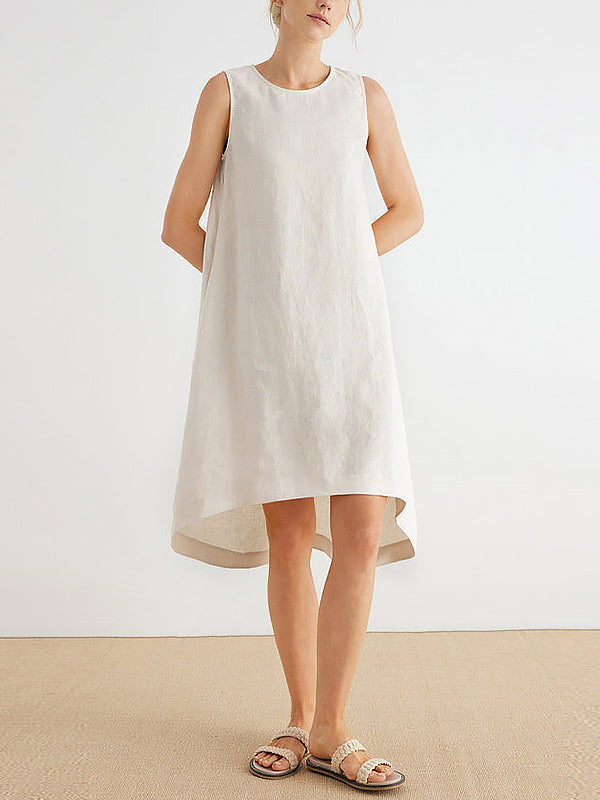 High-low Loose Color Round-neck Midi Dresses