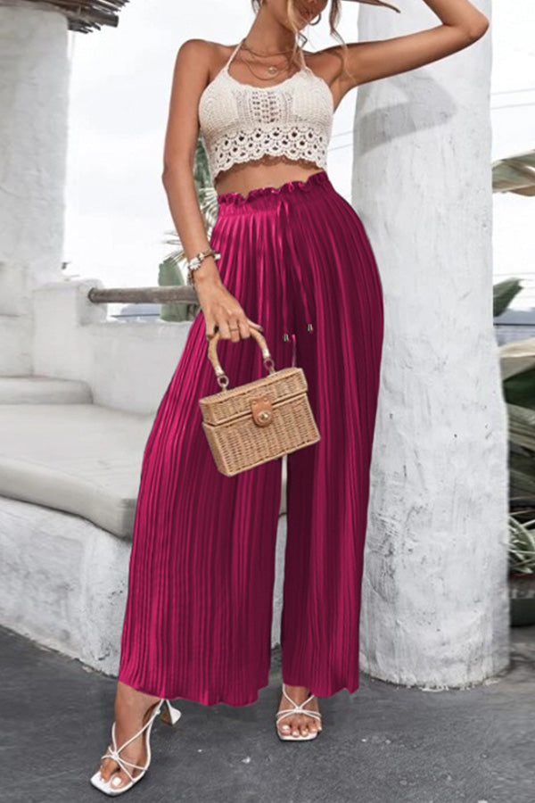 High Waist Pants Drape Pleated Wide Leg Trousers
