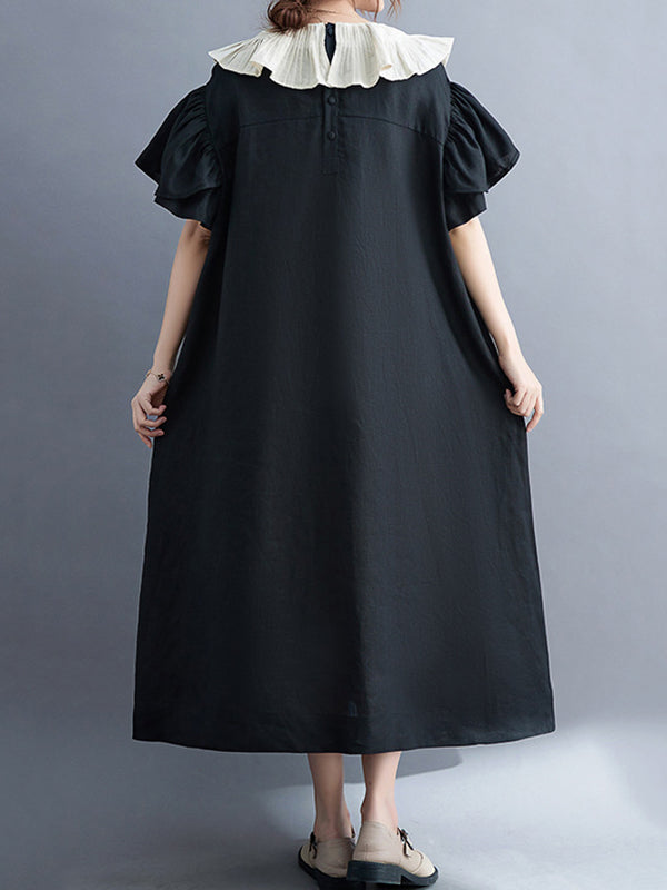 Original Falbala Contrast Color Midi Dress