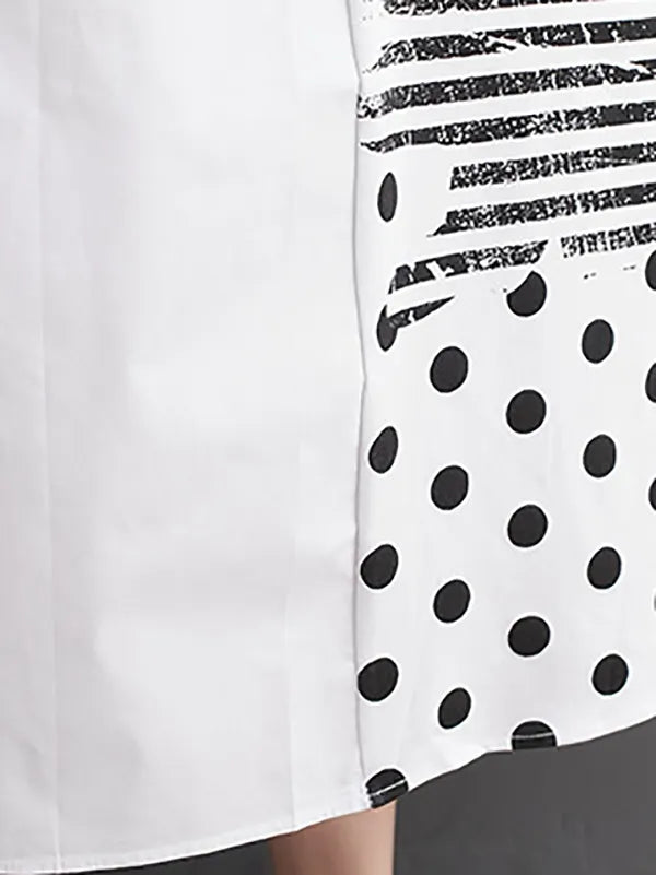 Irregularity Oversize Printed Striped Polka-dot Split-joint Round-neck Midi Dresses
