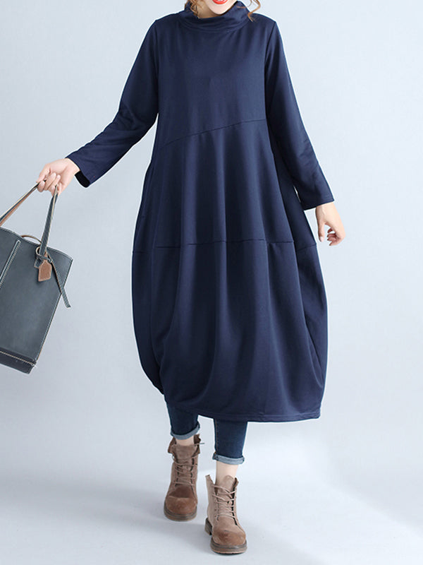 Loose Color Hooded Midi Dresses