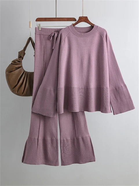 Losse Two Piece Sets Knitwear Oversized Sweater and Flared Pants Sets Knit Tracksuit Sweater Outfits
