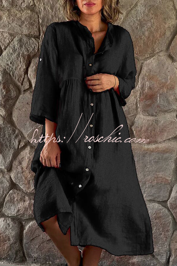 Mindful Cotton Blend Color Button Midi Dress