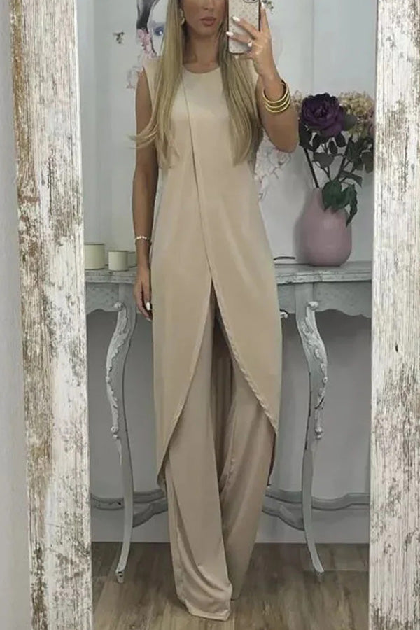 Sleeveless Slit Top Loose Two-piece Set