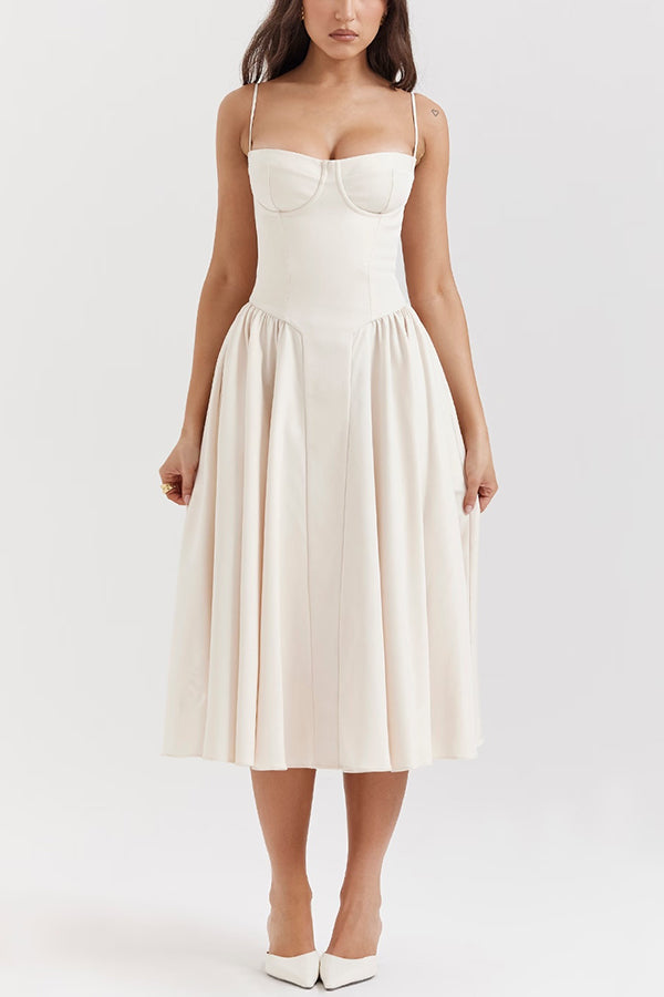 Color Slim Fit Suspender Pocket Midi Dress