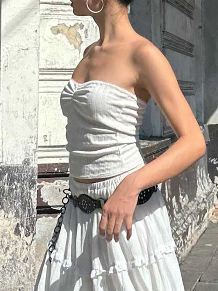 Folds Dress Sets 2 Piece Outfits Temperament Princess Dress Maxi Dresses for ’s Backless Top and Skirt Sets
