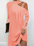Long Sleeves Loose Asymmetric Buckle Buttoned Hollow One-shoulder Mini Dresses