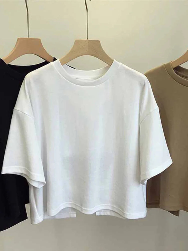 Summer New Backless T-shirt Korean Round Neck Loose Sweet Spicy Wind Short-sleeved Crop Tops